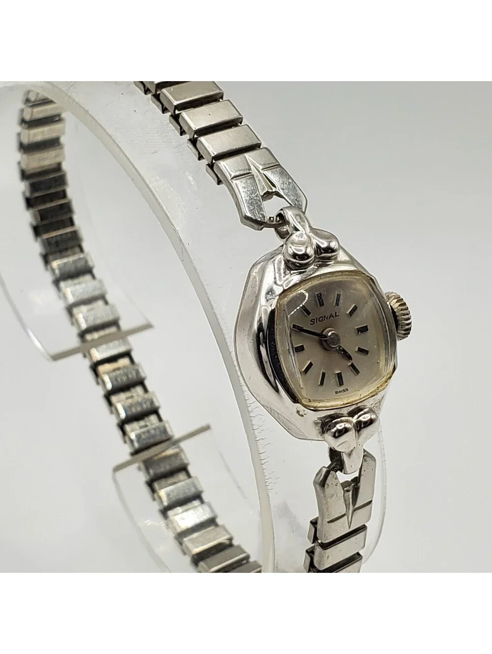 Vintage Swiss Signal Mechanical Watch Womens Silver Tone For Parts Or Repair